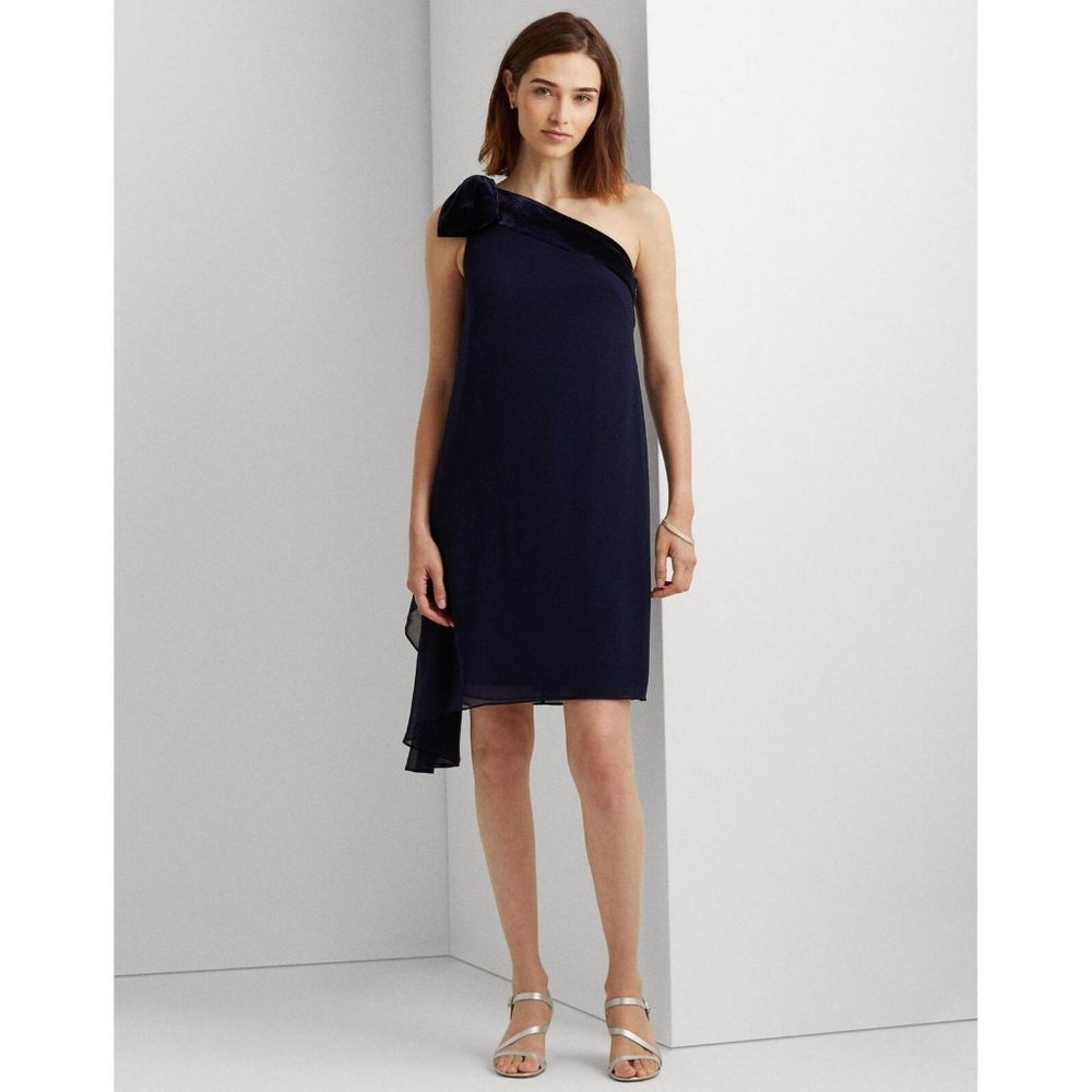 NWT Lauren Ralph Lauren Mini Cocktail and Party Dress 253808477003 2 Navy Blue - Picture 2 of 2
